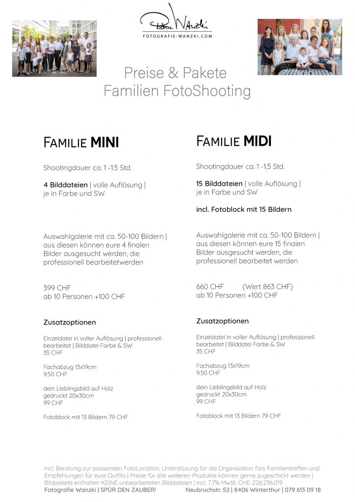 Preise Familien FotoShooting
